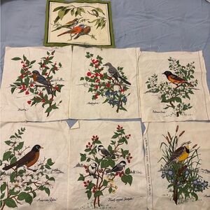 Vintage Bird Print Fabric Panels x 7